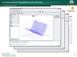 Projektsteckbrief RapidMiner (II): Screens
2.3 Marktüberblick.Analyse




Christian Schieder
Open Source Business Intelligence            48
TDWI Jahrestagung, München 2007
 
