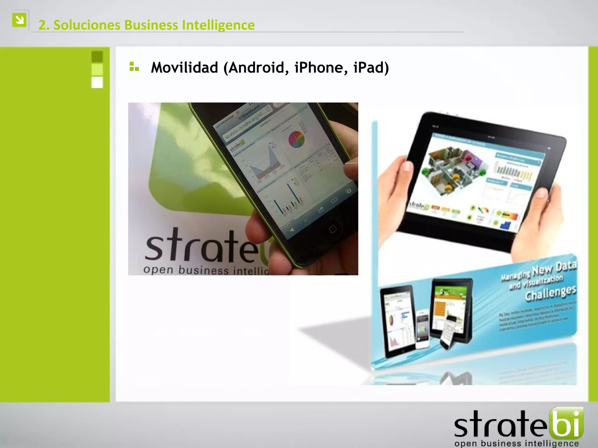    2. Soluciones Business Intelligence

                      Movilidad (Android, iPhone, iPad)
 