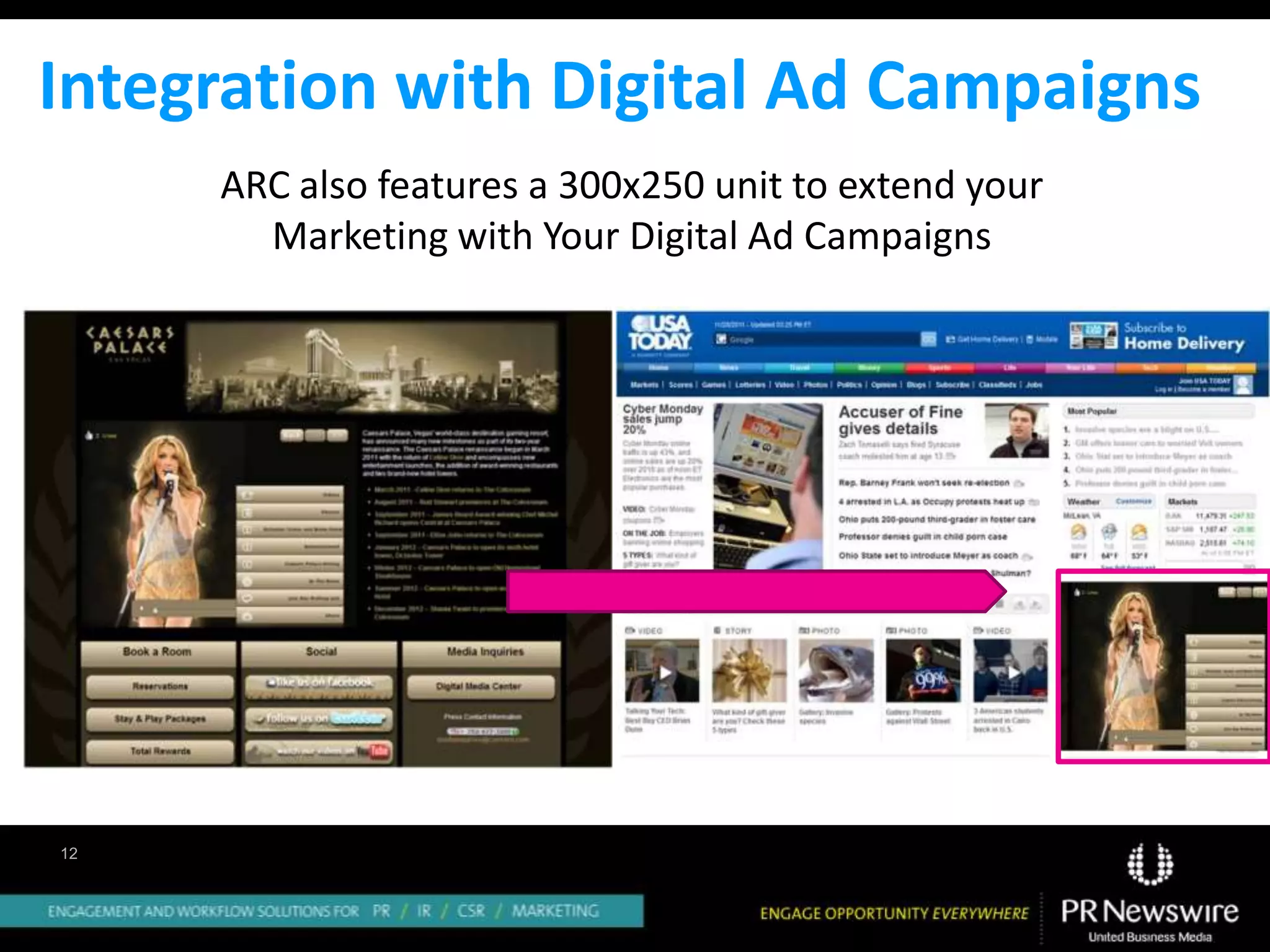Integration with Digital Ad Campaigns
     ARC also features a 300x250 unit to extend your
       Marketing with Your Digital Ad Campaigns




12
 