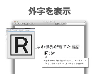 外字を表示

外字もPDFに埋め込まれるため、クライアント
に外字ファイルをインストールする必要なし

 