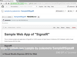 https://github.com/sample-by-jsakamoto/SampleOfSignalR
GNU GPL v2 License
 