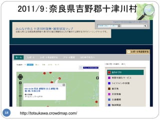 2011/9：奈良県吉野郡十津川村




18   http://totsukawa.crowdmap.com/
 