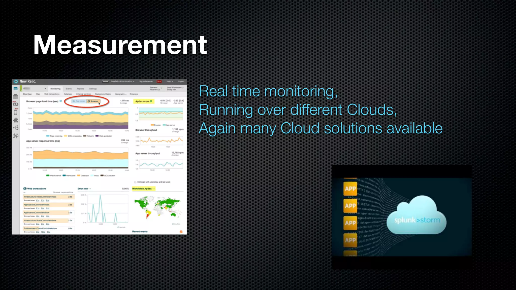 Measurement
          Real time monitoring,
          Running over different Clouds,
          Again many Cloud solutions available
 