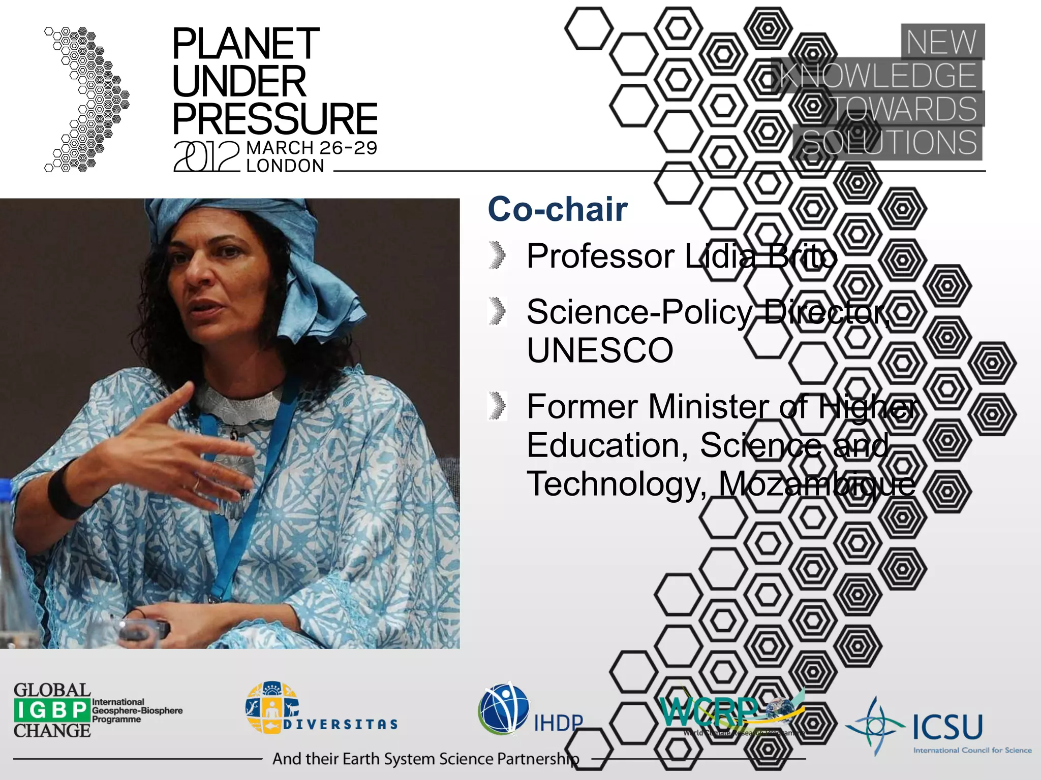 Co-chair Professor Lidia Brito Science-Policy Director, UNESCO Former Minister of Higher Education, Science and Technology, Mozambique  