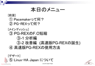 Linux-HA Japan Project 2
դΥ˥`
[ǰ]
 PacemakeräƺΣ
 PG-REXäƺΣ
[ᥤǥå]
 PG-REXF.O̿s
-1 
-2 ƾ (ٰPG-REXQ)
 ٰPG-REXʹ÷
[ǥ`]
 Linux-HA Japan ˤĤ
 