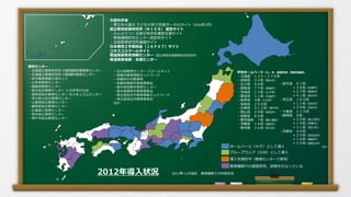 学校ホームページ（小、中、高等学校、特別支援校）
・北海道 １３５ / ２７０校
・宮城県 ３２校（登米市）
・石川県 ９４校
・群馬県 ７７校（前橋市）
・茨城県 １３校（大子町）
・愛知県 １１校（日進市）
・岐阜県 ４校（川辺町）
・鳥取県 ２５０校
・兵庫県 ３１２校（神戸市）
・岡山県 ２９校（新見市）
・徳島県 ８０校
・鹿児島県 ７校（屋久島町）
・沖縄県 １６校（浦添市）
・東京都 ３４校（荒川区）
ホームページ（ＨＰ）として導入
グループウェア（ＧＷ）として導入
導入を検討中（教育センターで使用）
教育機関での調査研究、研修を行なっている
2012年導入状況
文部科学省
・東日本大震災 子どもの学び支援ポータルサイト（H24年5月）
国立教育政策研究所（ＮＩＥＲ） 運営サイト
・みんなでつくる被災地学校運営支援サイト
・教育課程研究センター指定校サイト
・全国教育研究所連盟サイト
日本教育工学振興会（ＪＡＰＥＴ）サイト
ユネスコスクールサイト
発達障害教育情報センター（国立特別支援教育総合研究所）
発達障害情報・支援センター
教育センター
・北海道立教育研究所 付属情報処理教育センター
・北海道立教育研究所 付属理科教育センター
・岩手教育情報交流ネット
・山形県教育センター
・福島県教育センター
・栃木総合教育センター とちぎ学びの杜
・群馬県総合教育センター カリキュラムセンター
・埼玉県立総合教育センター
・山梨県総合教育センター
・静岡県総合教育センター
・広島県立教育センター
・熊本県立教育センター
・神戸市総合教育センター
2012年11月現在 教育機関での利用状況
・石川県教育センター スクールネット
・前橋市教育情報ネットワーク
・京都府中丹教育局
・京都府綾部市教育委員会
・栃木県佐野市教育センター
・栃木県真岡市教育委員会
・埼玉県和光市教育情報ネットワーク
・埼玉県深谷市教育委員会
ほか
・栃木県 ８１校
＋３８校（佐野市）
＋２７校（真岡市）
＋４１校（栃木市）
・埼玉県 １８０校
＋１１校（和光市）
＋２９校（深谷市）
・千葉県 １２５校
・静岡県 ９校
＋３５校（富士宮市）
＋１５校（伊東市）
＋３１校（掛川市）
・京都府 ４６校
＋２０校（京田辺市）
＋１６校（綾部市）
＋２５校（福知山市）
ほか
 