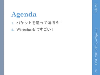Agenda
1. ѥåȤͤä[ܤ
2. WiresharkϤ
Feb27OSC2016Tokyo/Spring
6
 