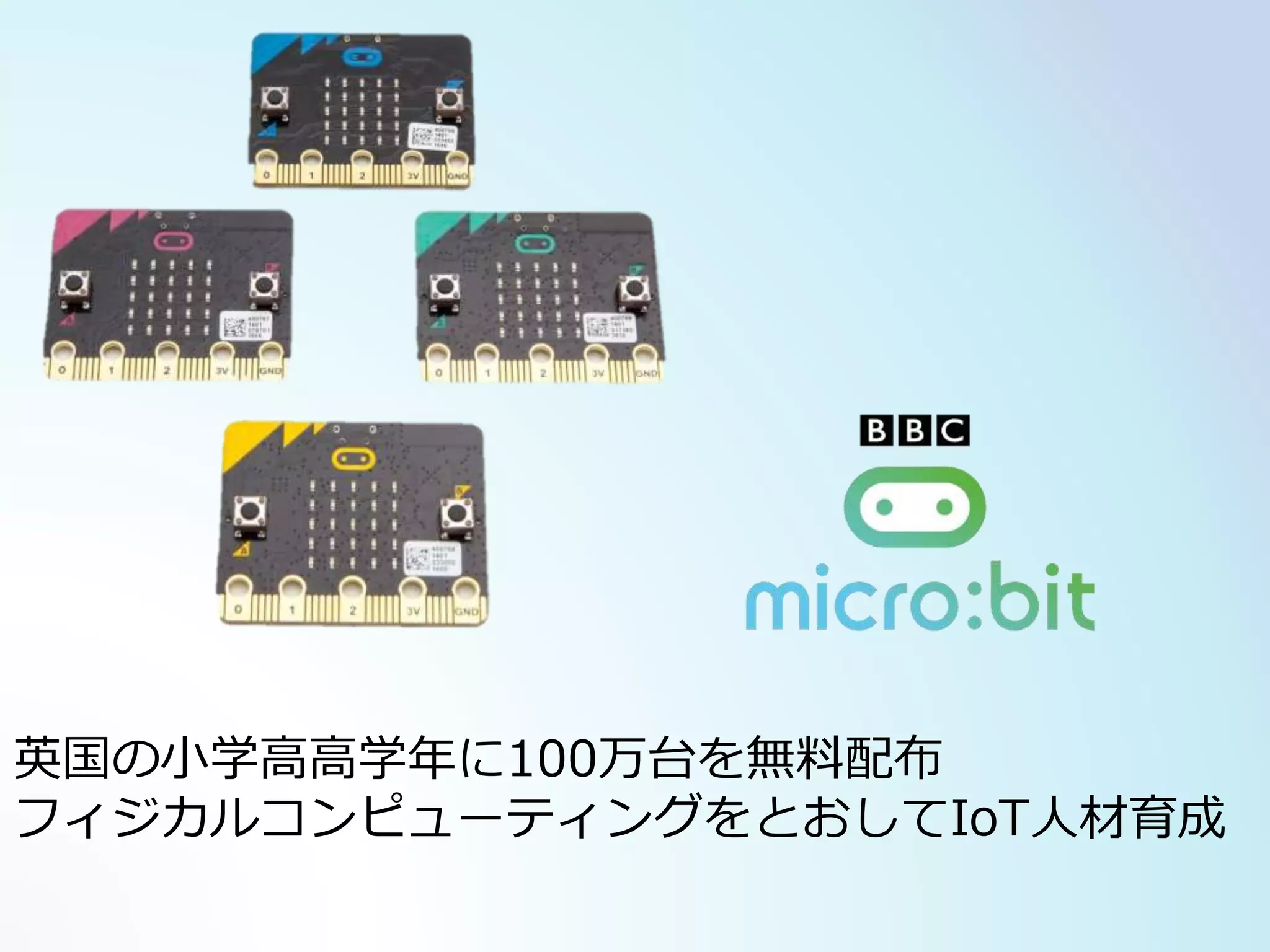 英国の小学高高学年に100万台を無料配布
フィジカルコンピューティングをとおしてIoT人材育成
 