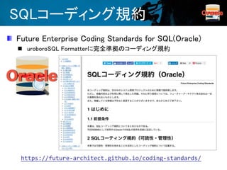 SQLコーディング規約
Future Enterprise Coding Standards for SQL(Oracle)
 uroboroSQL Formatterに完全準拠のコーディング規約
https://future-architect.github.io/coding-standards/
 