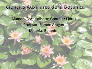 Ciencias Auxiliares de la Botánica  Alumno: Oscar Alberto González Flores Profesor: Ramón Aragón  Materia: Botanica 