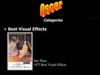 <ul><li>Best Visual Effects </li></ul>Categories Star Wars 1977 Best Visual Effects Oscar 
