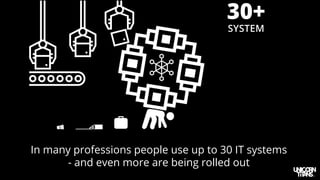 In many professions people use up to 30 IT systems
- and even more are being rolled out
 