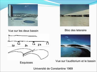 Bloc des leteraireVue sur les deux bassin
Vue sur l’auditorium et le bassin
Esquisses
Université de Constantine 1969
 