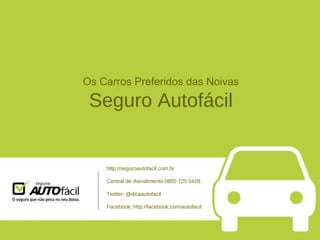 Os Carros Preferidos das Noivas Seguro Autofácil http://seguroautofacil.com.br Central de Atendimento 0800 725 0428 Twitter: @dicaautofacil Facebook: http://facebook.com/autofacil 