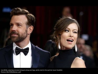 ivia Wilde, wearing Lorraine Schwartz drop earrings, winks next to her partner Jason Sudeikis
Picture: REUTERS/Adrees Latif

 