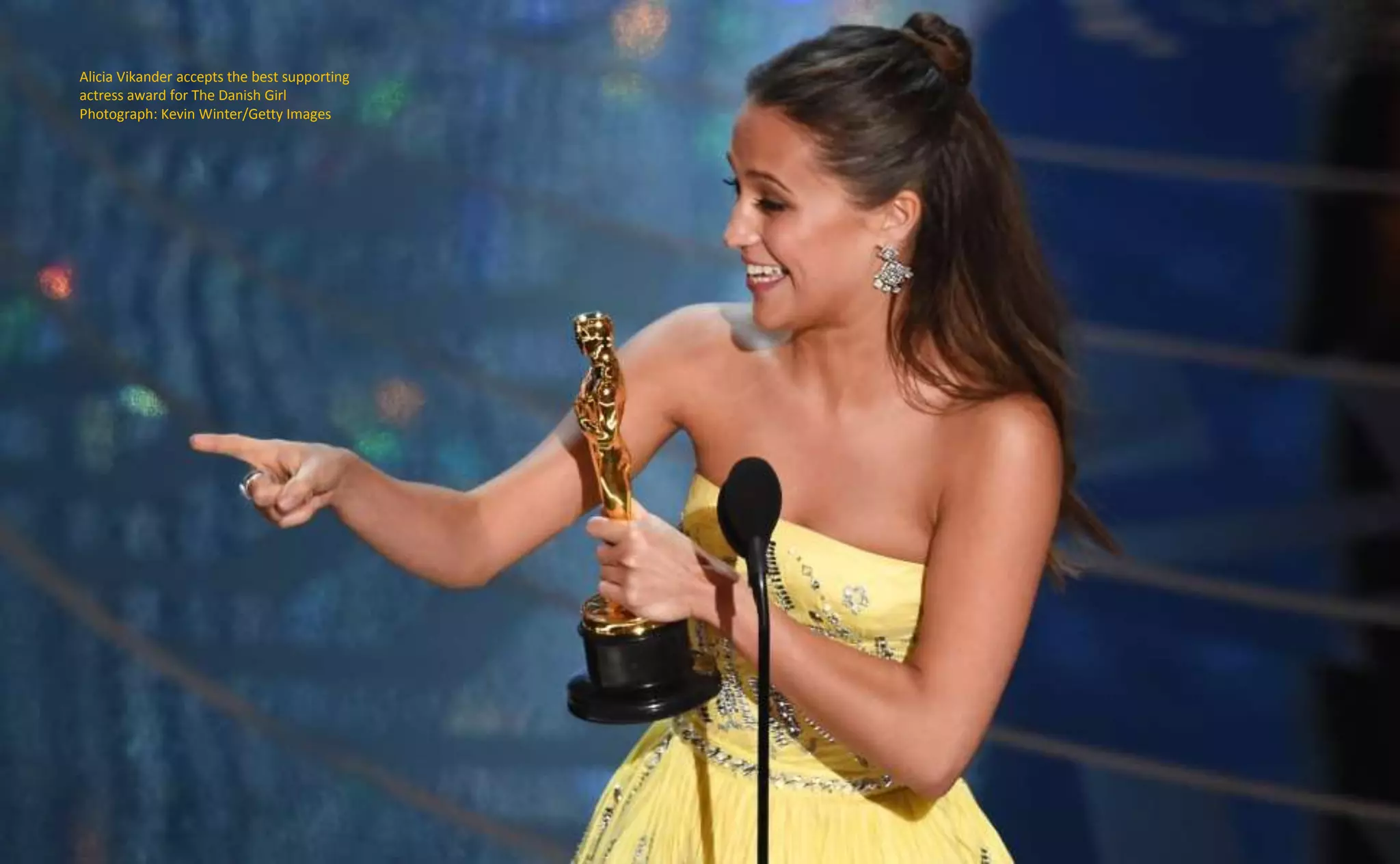 Alicia Vikander accepts the best supporting
actress award for The Danish Girl
Photograph: Kevin Winter/Getty Images
 