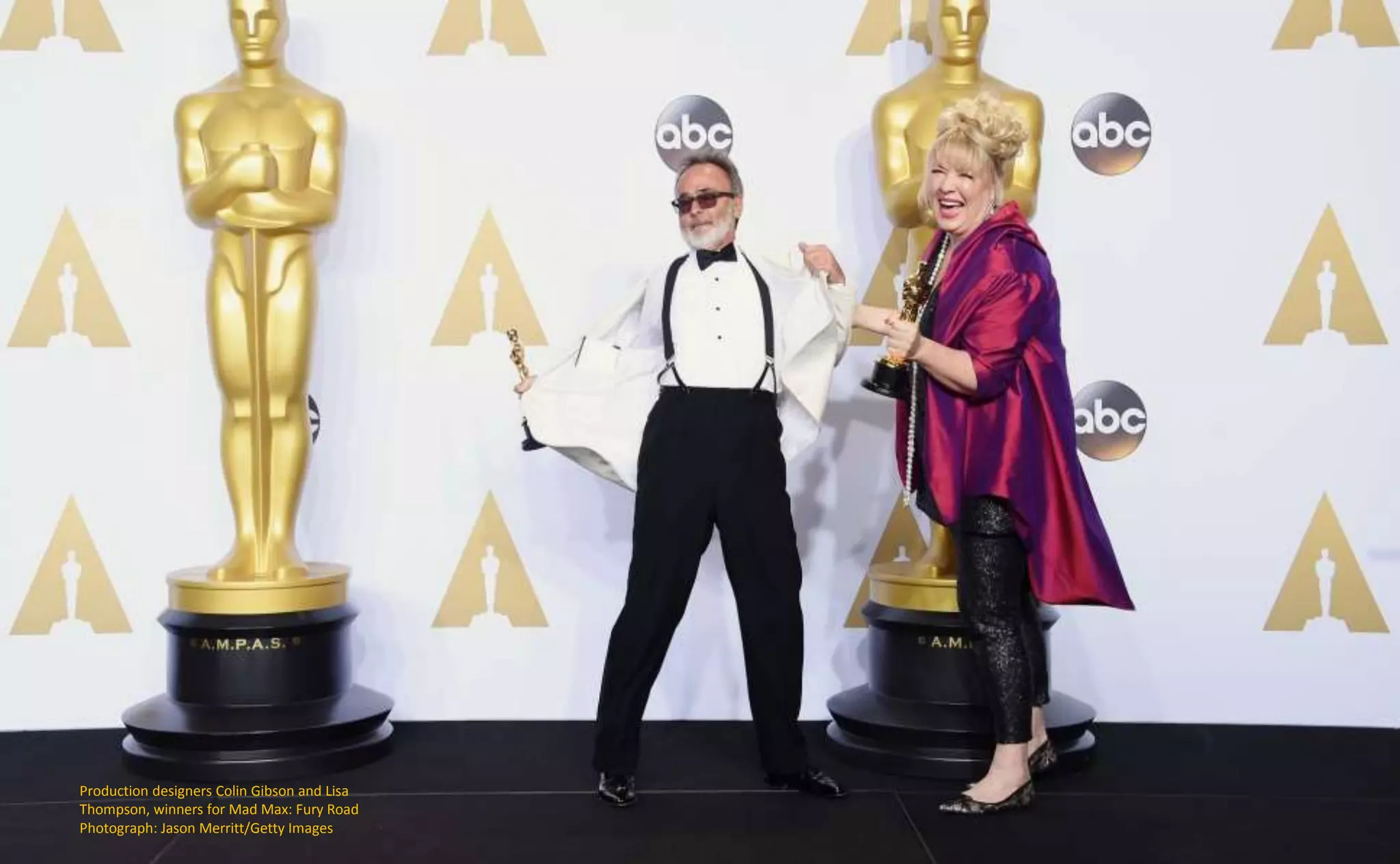 Production designers Colin Gibson and Lisa
Thompson, winners for Mad Max: Fury Road
Photograph: Jason Merritt/Getty Images
 