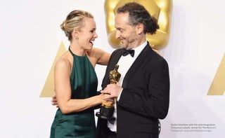 Rachel McAdams with the cinematographer
Emmanuel Lubezki, winner for The Revenant
Photograph: Jason Merritt/Getty Images
 
