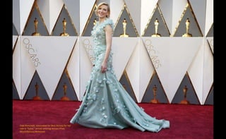 Cate Blanchett, nominated for Best Actress for her
role in "Carol," arrives wearing Armani Prive.
REUTERS/Lucy Nicholson
 