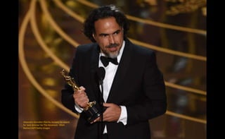 Alejandro González Iñárritu accepts his award
for best director for The Revenant. Mark
Ralston/AFP/Getty Images
 