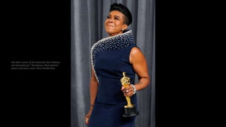 Mia Neal, winner of the Award for Best Makeup
and Hairstyling for "Ma Rainey's Black Bottom"
poses in the press room. Chris Pizzello/Pool
 
