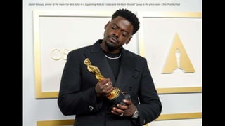 Daniel Kaluuya, winner of the Award for Best Actor in a Supporting Role for "Judas and the Black Messiah" poses in the press room. Chris Pizzello/Pool
 