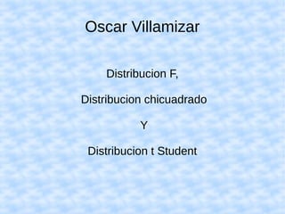 Oscar Villamizar
Distribucion F,
Distribucion chicuadrado
Y
Distribucion t Student
 