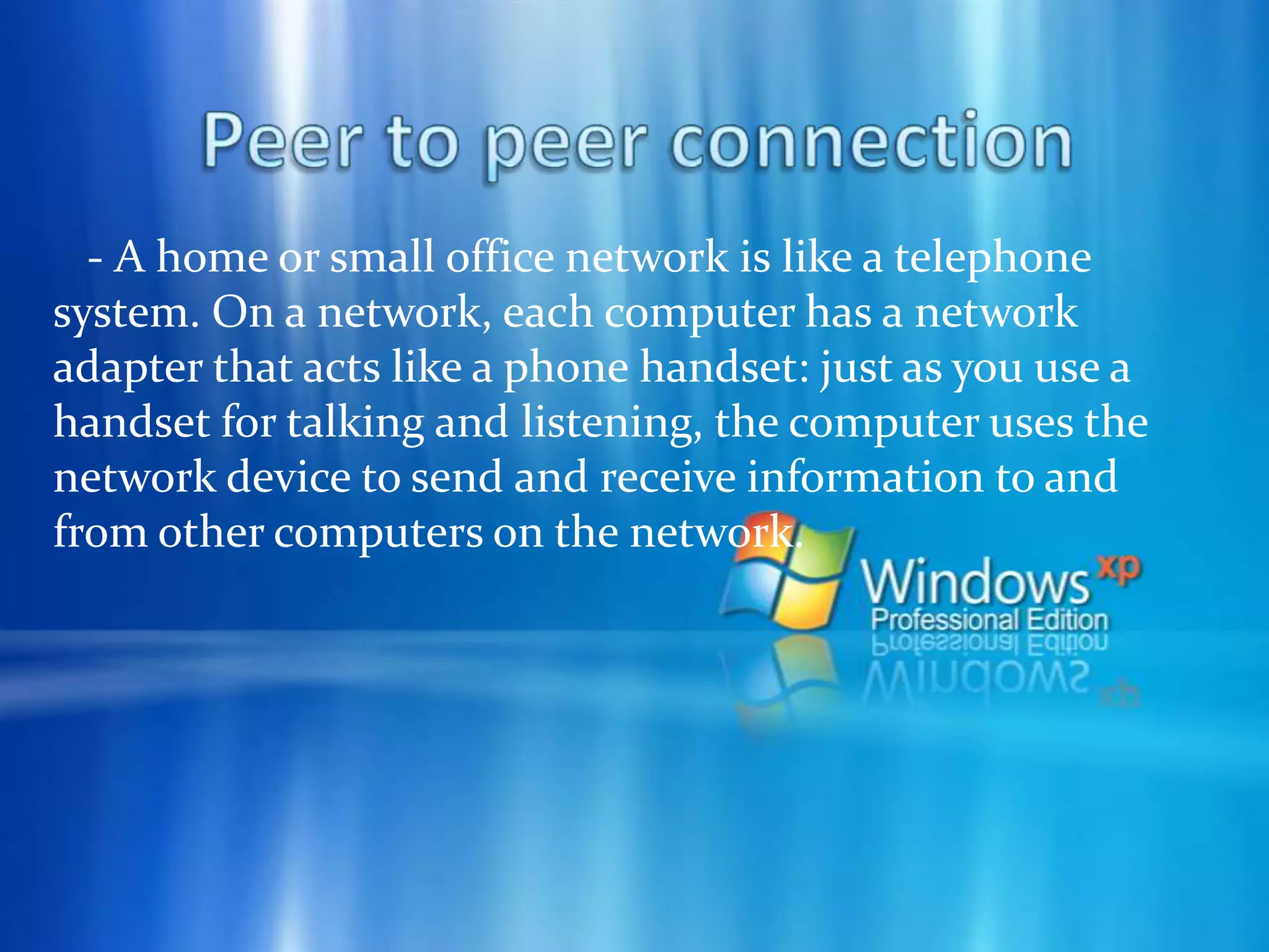 Peer to peer connection - Web servers on the Internet are typically high-end dedicated server computers with very fast processors (or multiple processors) and huge hard disk arrays. The Web server stores all of the content associated with a Web site (HTML files, graphics, audio and video files, etc.) and listens for incoming requests to view the information on a particular Web page.When a page is requested, the Web server sends the page and its associated files to the requesting client.