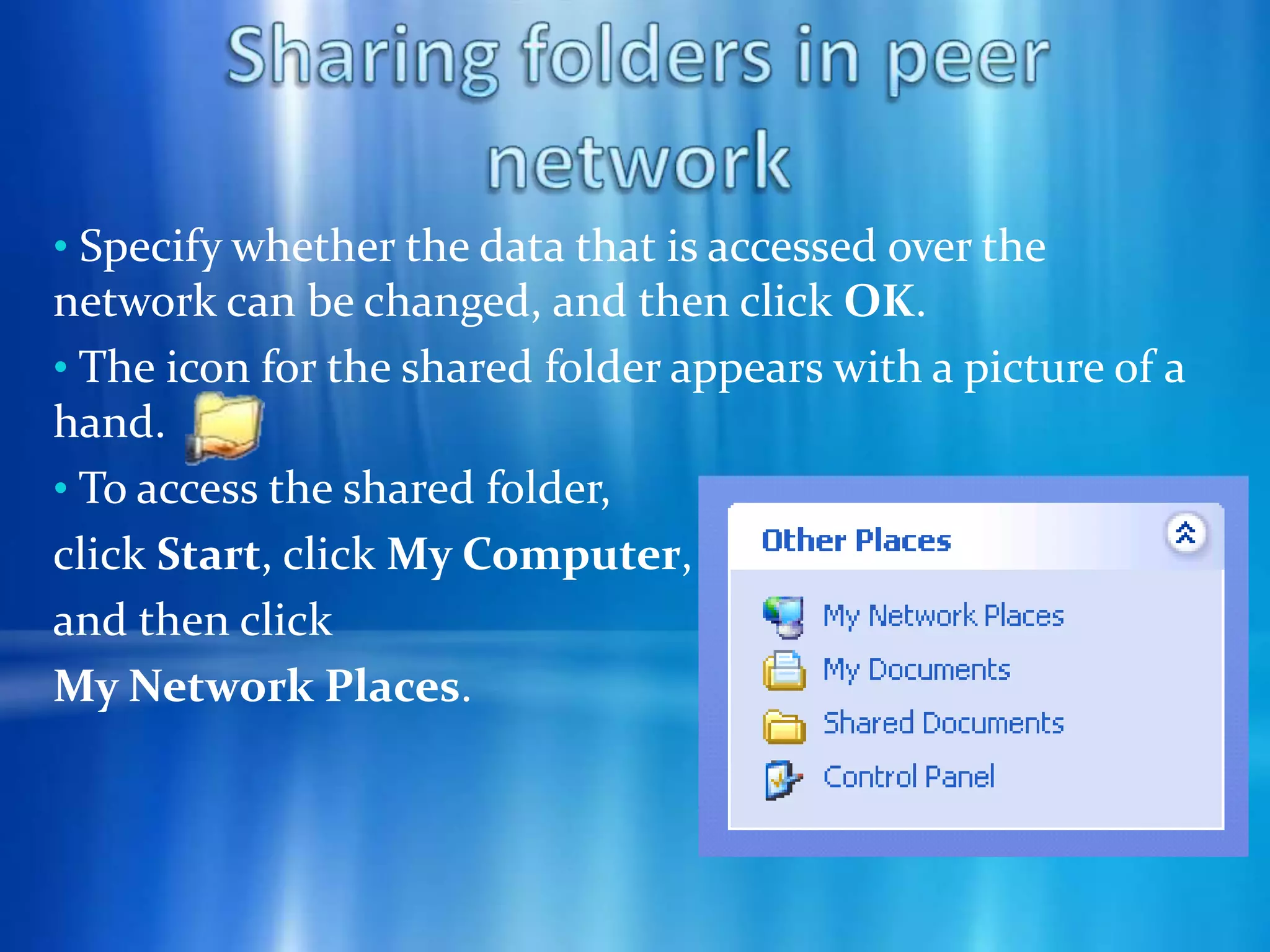 You can now share the printer.  Click Share this printer, type a share name, and then click OK. The printer is now shared.Net Meeting Configuration  Click on Start menu and click RUN