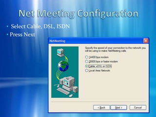   Ad hoc networking – means “for or concerned with one specific purpose”. In networking, the computer to computer direct networking is called ad hoc.