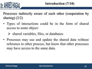 Processes indirectly aware of each other (cooperation by
sharing) (2/2)
• Types of interactions could be in the form of sh...