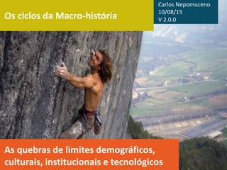 Os ciclos da Macro-história
As quebras de limites demográficos,
culturais, institucionais e tecnológicos
Carlos Nepomuceno
10/08/15
V 2.0.0
 