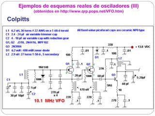 Ejemplos de esquemas reales de osciladores (III)
           (obtenidos en http://www.qrp.pops.net/VFO.htm)

Colpitts
 