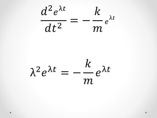 2 λ𝑡
  𝑑 𝑒      𝑘
      2
        =−     𝑒
                   λ𝑡

   𝑑𝑡      𝑚


 2 λ𝑡
          𝑘 λ𝑡
λ 𝑒     =− 𝑒
          𝑚
 