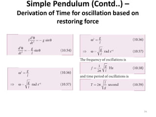 Simple Pendulum (Contd..) –
Derivation of Time for oscillation based on
restoring force
74
 