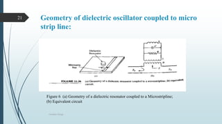 Geometry of dielectric oscillator coupled to micro
strip line:
Oscillator Design
21
Figure 6 (a) Geometry of a dielectric resonator coupled to a Microstripline;
(b) Equivalent circuit
 