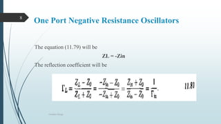 One Port Negative Resistance Oscillators
The equation (11.79) will be
ZL = -Zin
The reflection coefficient will be
Oscillator Design
8
 