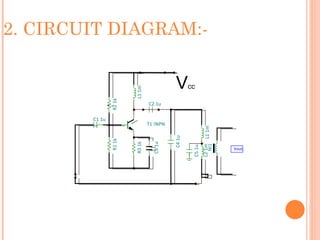 C1 1u
  R1 1k                  R2 1k



 R3 1k                            L1 1m


 C3 1u
                          C2 1u


            T1 !NPN




    C4 1u
                                    Vcc




C5 1u
                                          2. CIRCUIT DIAGRAM:-




L2 1m L1 1m
   NI1
  Vout
 