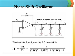 The transfer function of the RC network is
Phase-Shift Oscillator
 