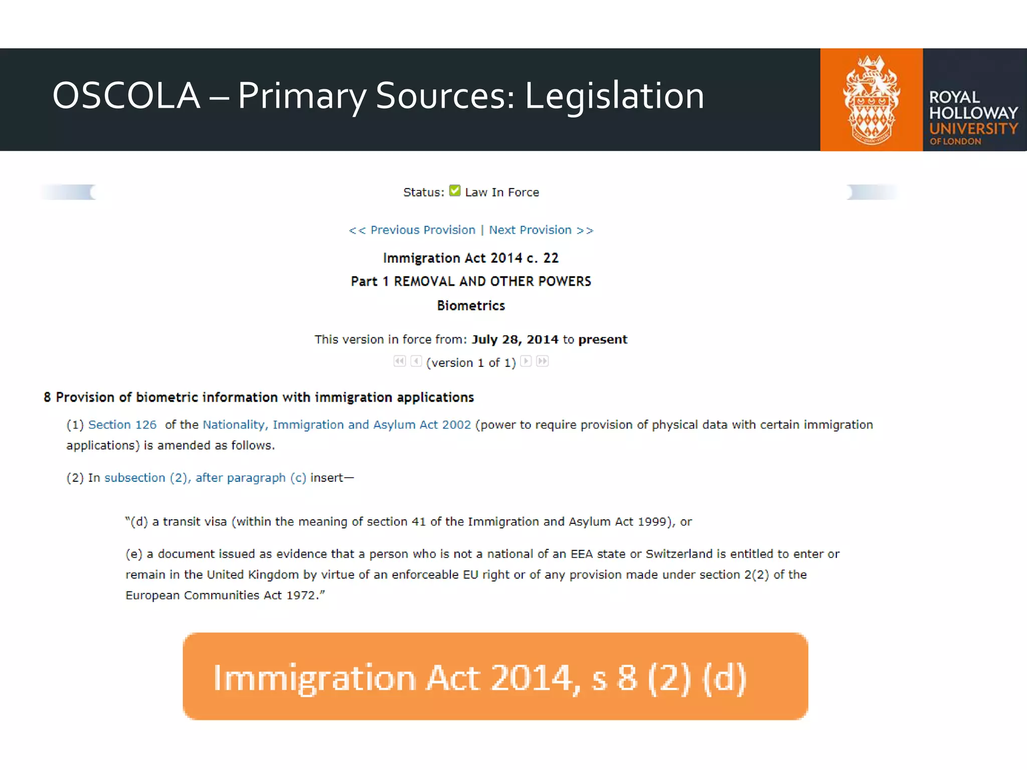 OSCOLA – Primary Sources: Legislation
 