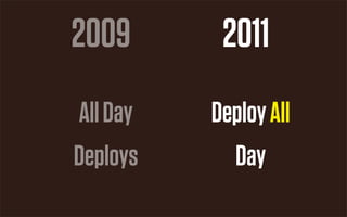 2009       2011
All Day   Deploy All
Deploys     Day
 