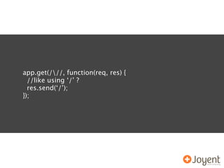 app.get(///, function(req, res) {
  //like using ‘/’ ?
  res.send(‘/’);
});
 