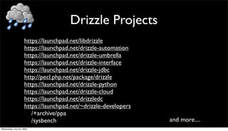 Drizzle Projects
                     https://launchpad.net/libdrizzle
                     https://launchpad.net/drizzle-...