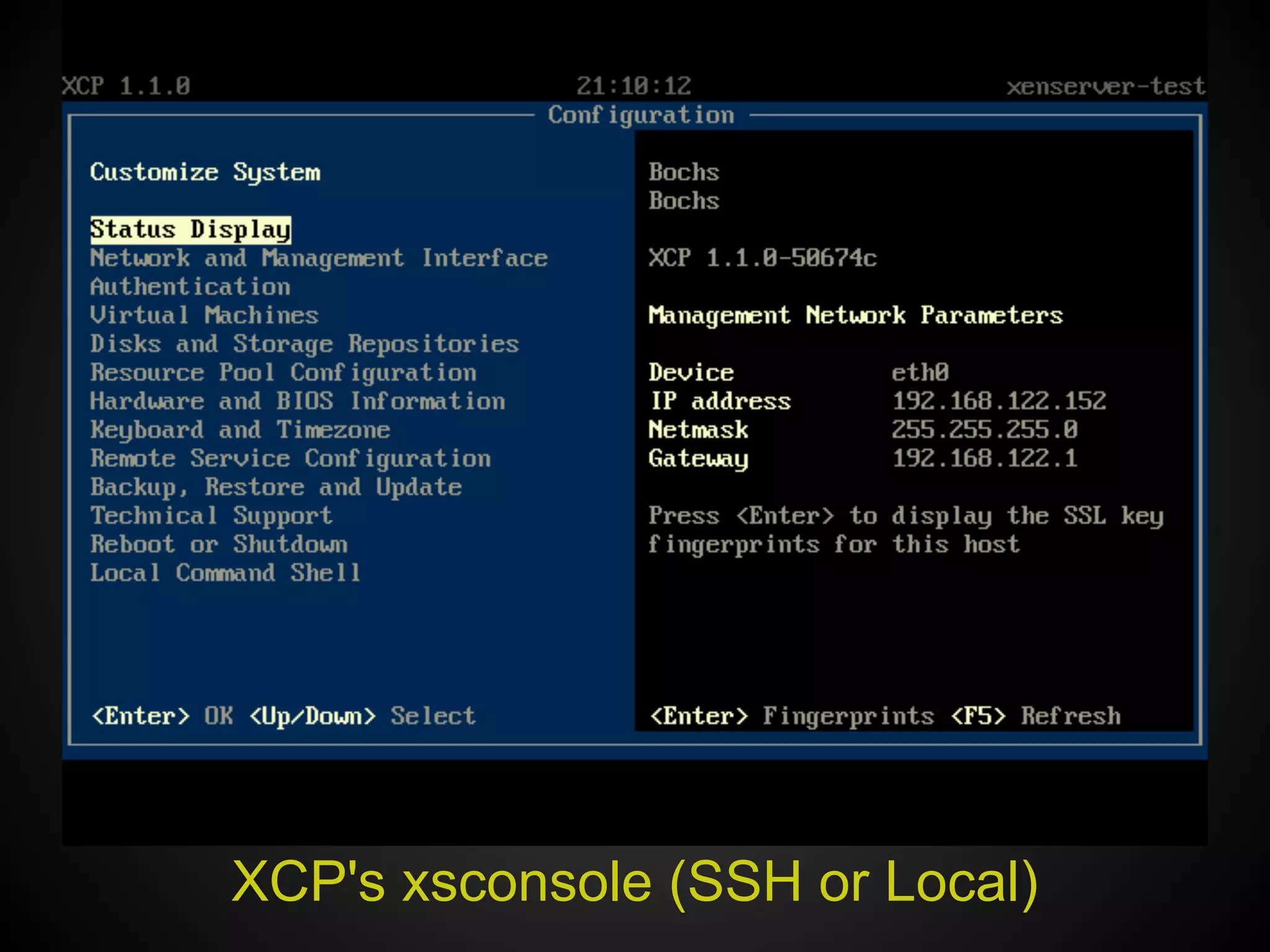 XCP's xsconsole (SSH or Local)
 