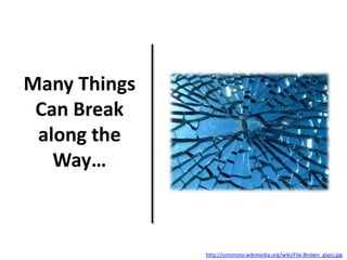 Many Things
Can Break
along the
Way…
http://commons.wikimedia.org/wiki/File:Broken_glass.jpg
 