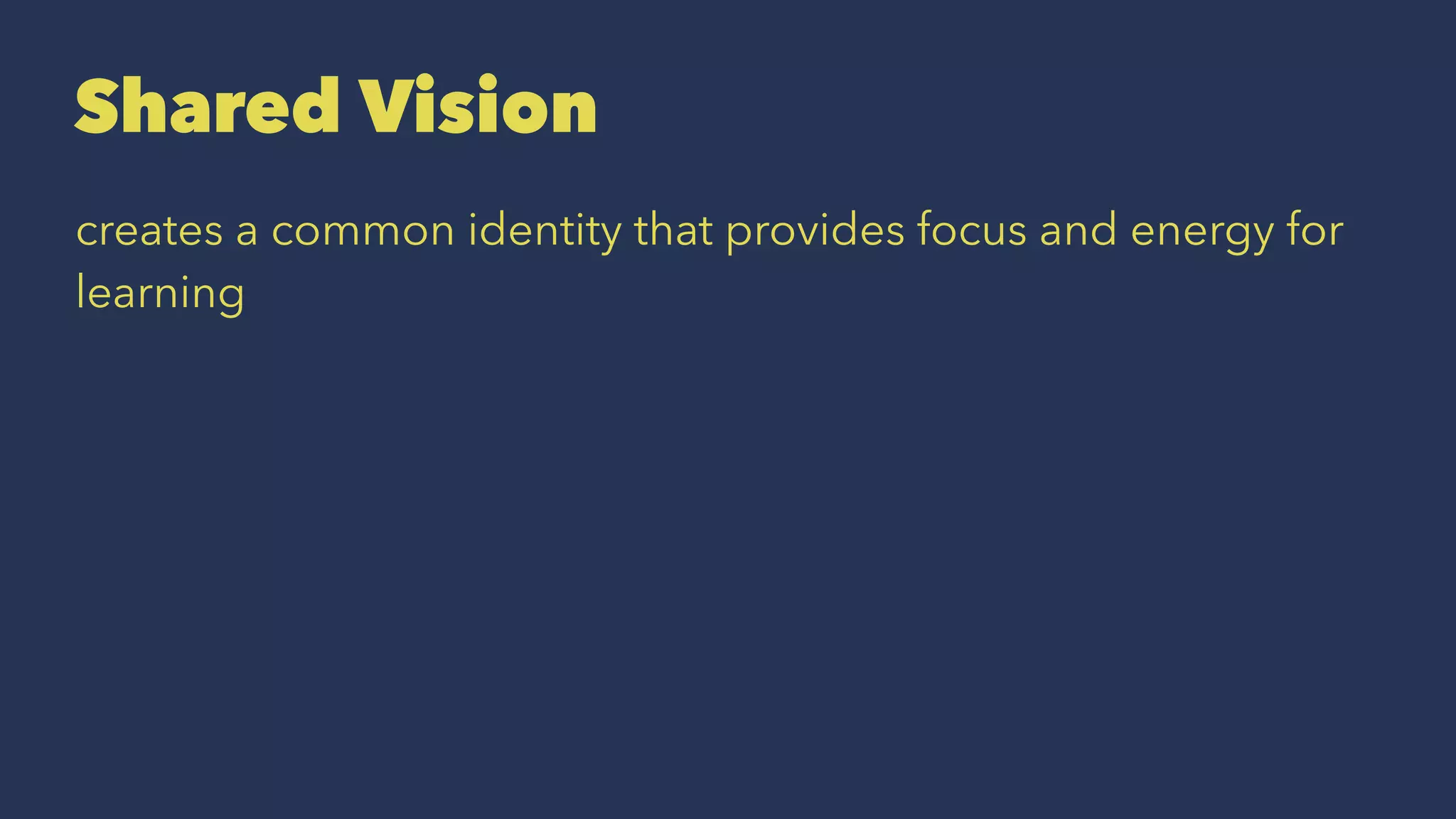 Shared Vision
creates a common identity that provides focus and energy for
learning
 