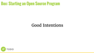 Good Intentions
Box: Starting an Open Source Program
 