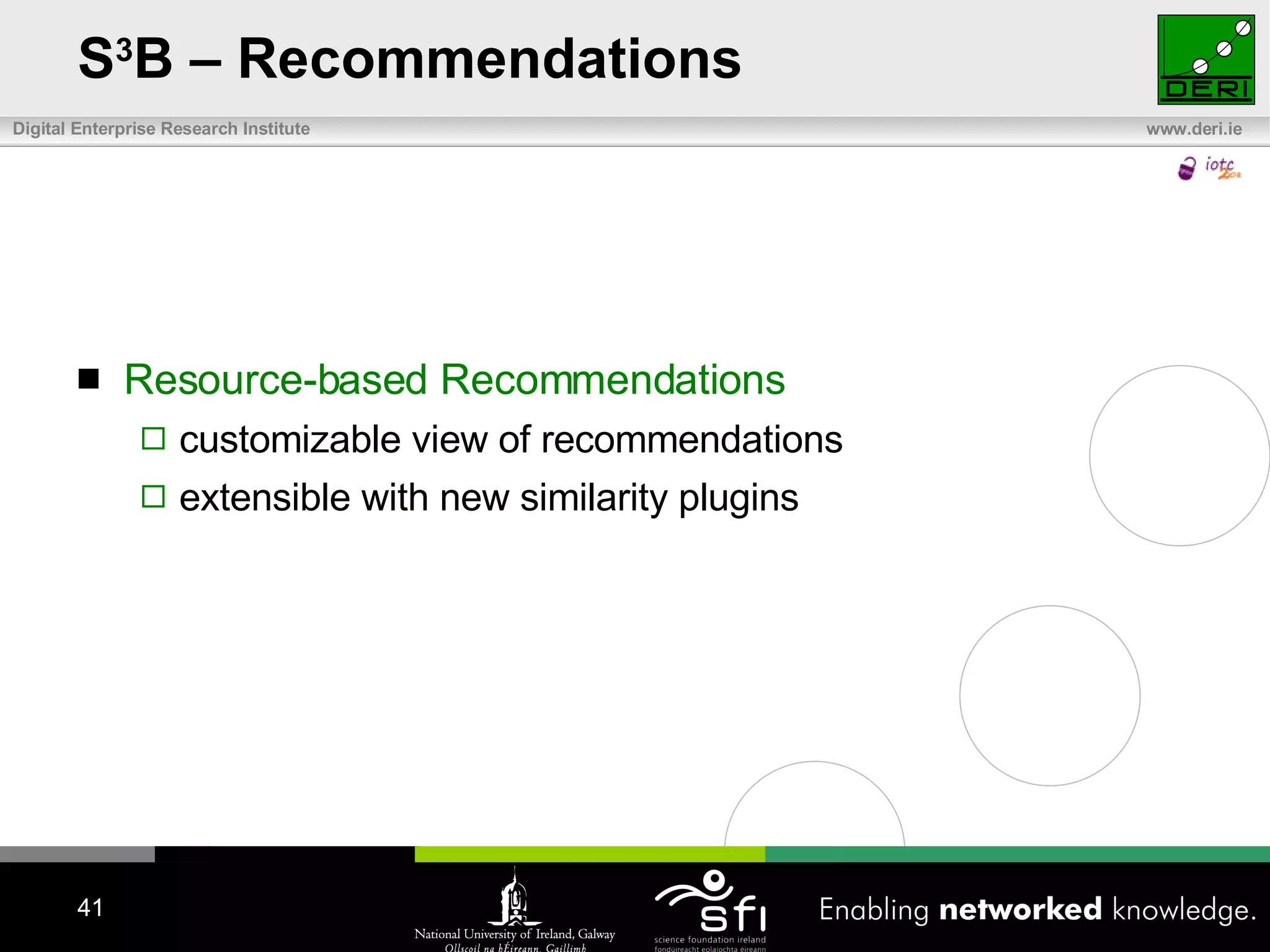 S 3 B – Recommendations Resource-based Recommendations  customizable view of recommendations extensible with new similarity plugins 