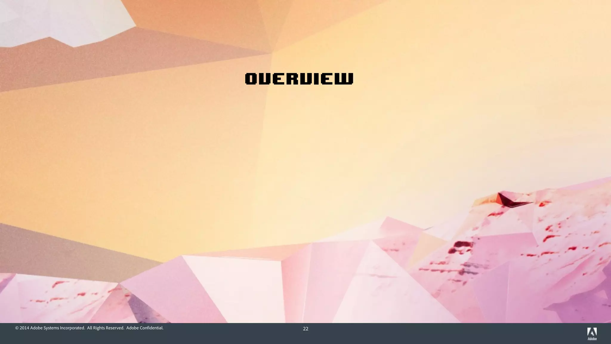 © 2014 Adobe Systems Incorporated. All Rights Reserved. Adobe Confidential. 22
Overview
 