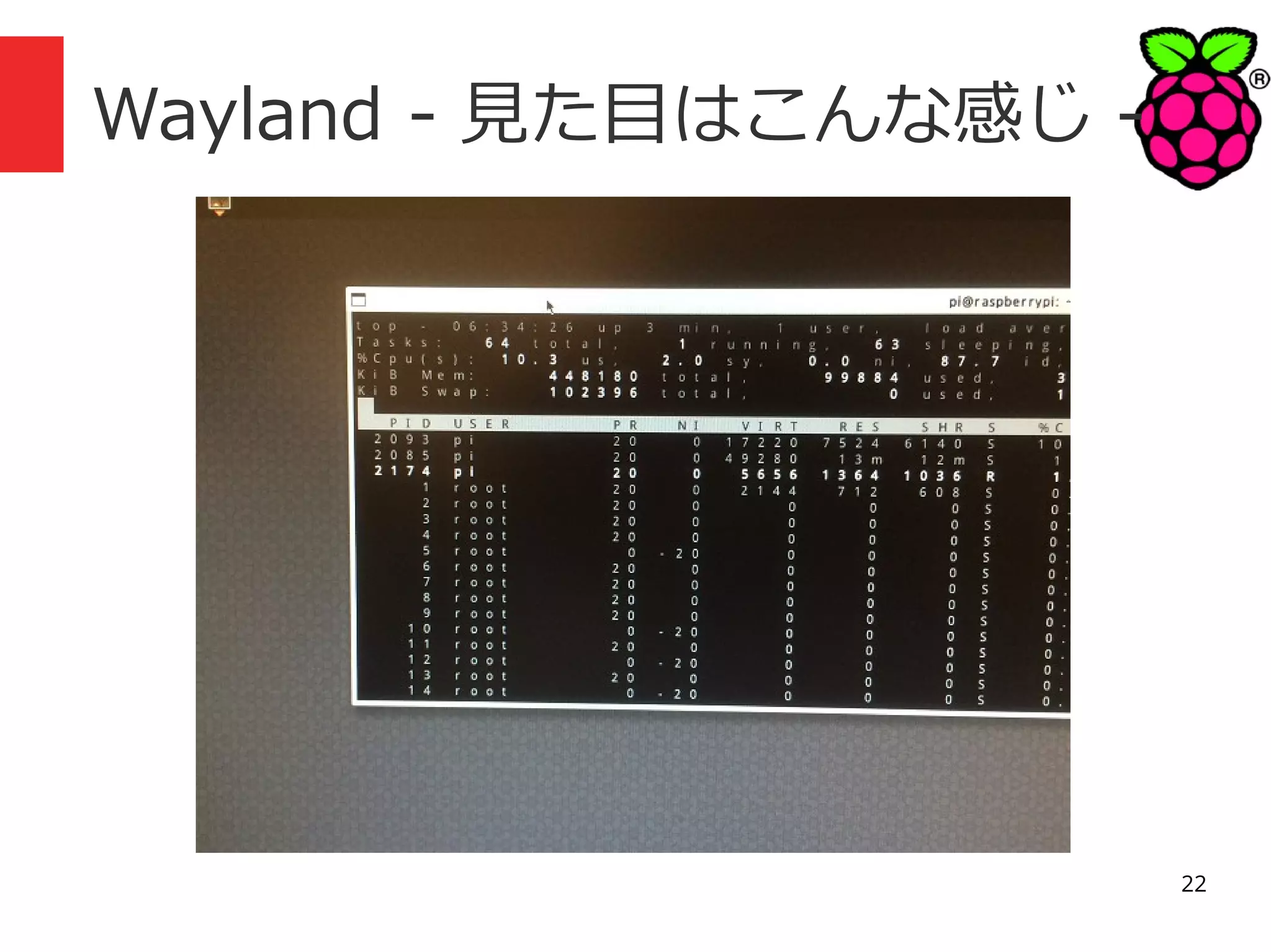 Wayland - 見た目はこんな感じ -

22

 